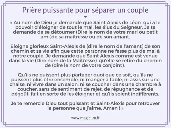 Prière puissante pour séparer un couple