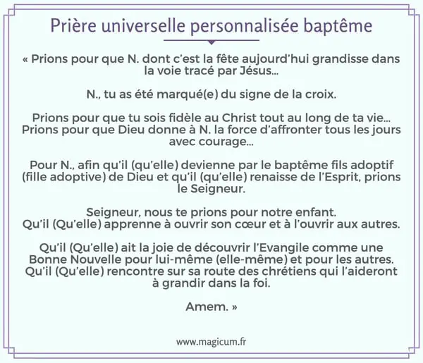 Prière universelle personnalisée baptême