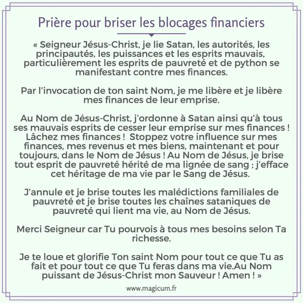 Prière pour briser les blocages financiers